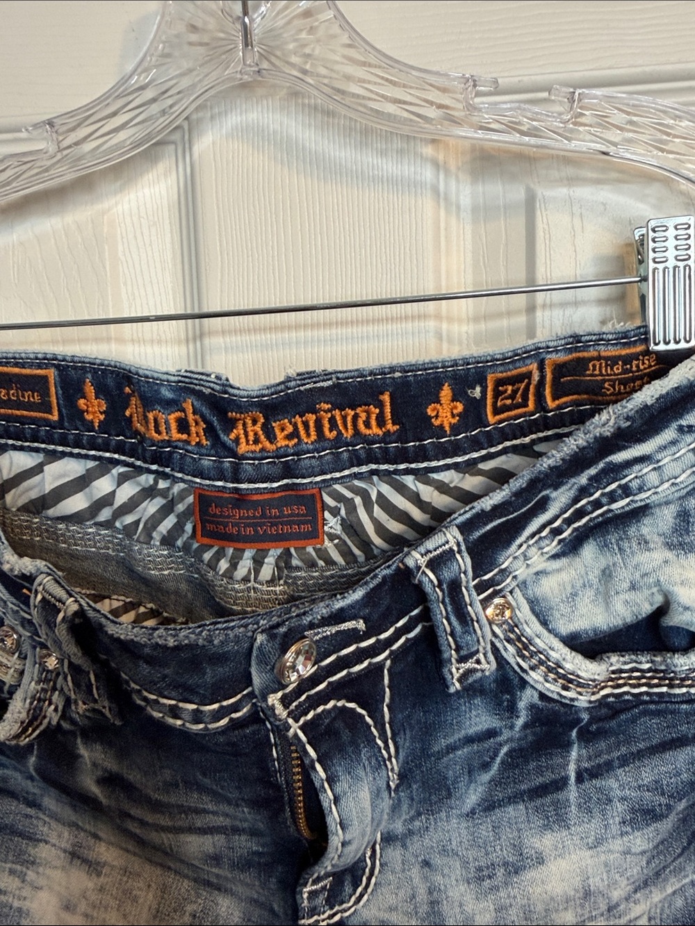 Rock Revival Distressed Blue Wash Womens Denim Shorts - Picture 12 of 13